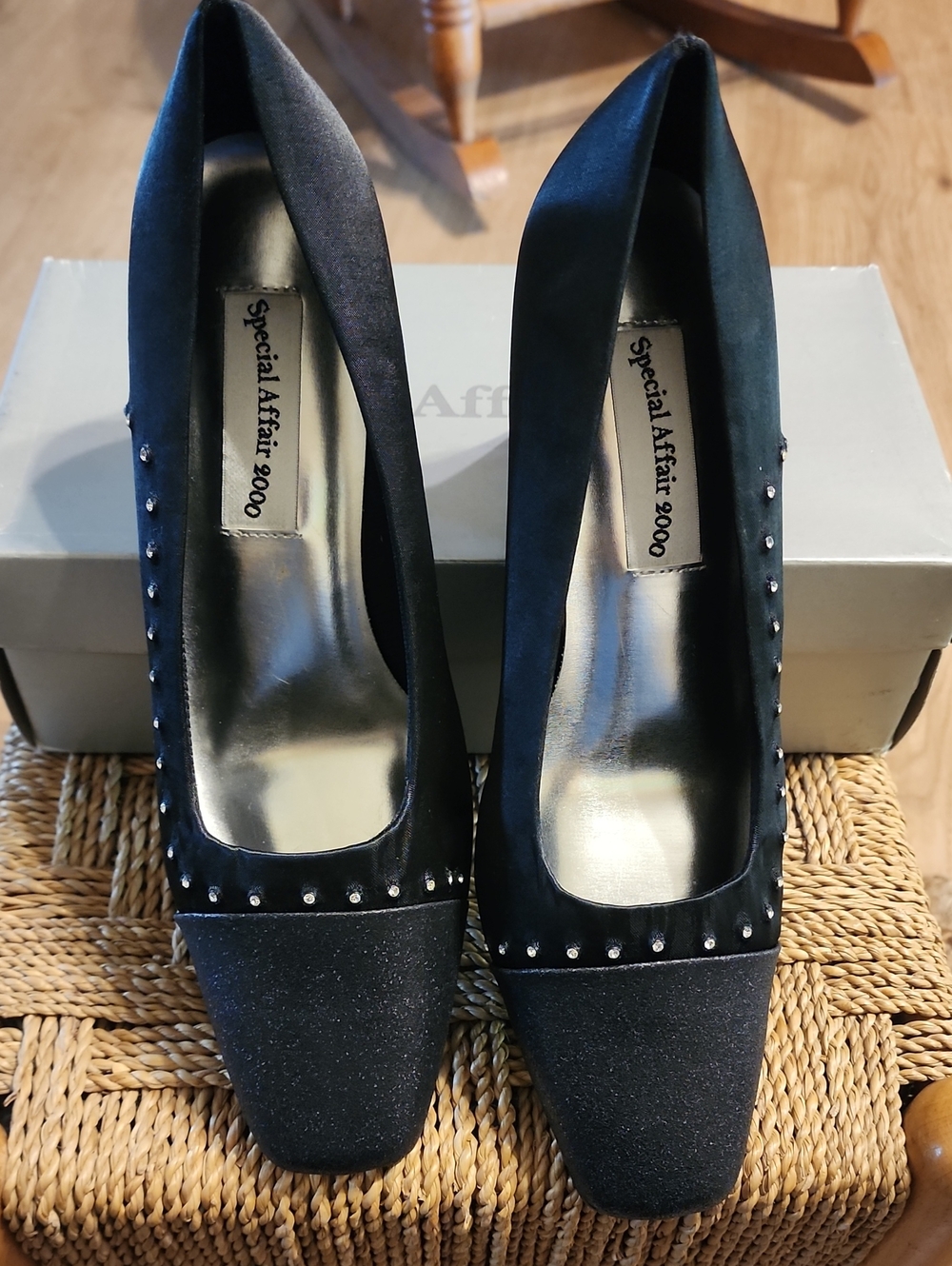 Black Studded Square-Toe Pumps